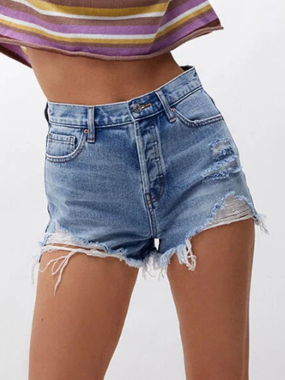 Pacsun Medium Blue Distressed Vintage High Waisted Denim Shorts 29